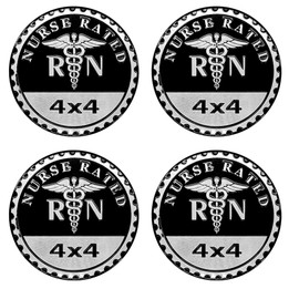 4Pcs RN Nurse Badge Rated Car Emblem, 4 x 4 Metal Automotive Badge 3D Metal Car Badges Emblems Round Emblem Decals Car Badge Decals Stickers Compatible for Jeep Wrangler Vehicles Trucks SUV, Emblems