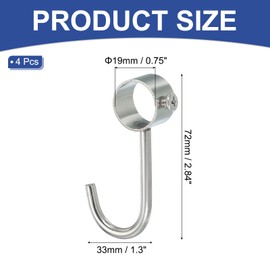 PATIKIL 0.75 Inch Closet Rod Hooks, 4 Pcs Stainless Steel J-Typed Adjustable Hanging Tube Pipe Closet Rods Fits for 3/4"(19mm) Dia Rod Hanger Hook for Clothes Kitchen Workshop Outdoor