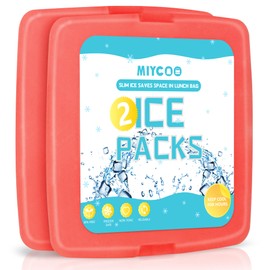 MIYCOO Ice Packs for Lunch Boxes & Lunch Bag - Quick Freeze Ice Pack Space Saving Freezer Packs - Reusable Slim Original Cool Pack - Cool Coolers Accessories for Beach, Camping and Fishing - 2PC Red
