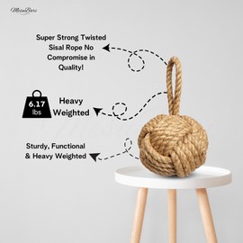 MesuBari Decorative Sailors Knot Rope Door Stop Heavy Nautical Weighted Interior Door Stopper with Handle for Bedroom, Living Room, Window Wedge, Bookend 6 inch 6.17 pounds (Sisal)