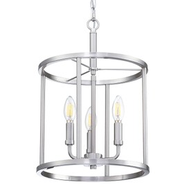 Doraimi Lighting 3-Light Hanging Lantern Pendant Light Fixture Brushed Nickel Finish Geometric Chandelier Adjustable Chain Metal Cage Pendant Lighting for Kitchen Island Dining Room Foyer