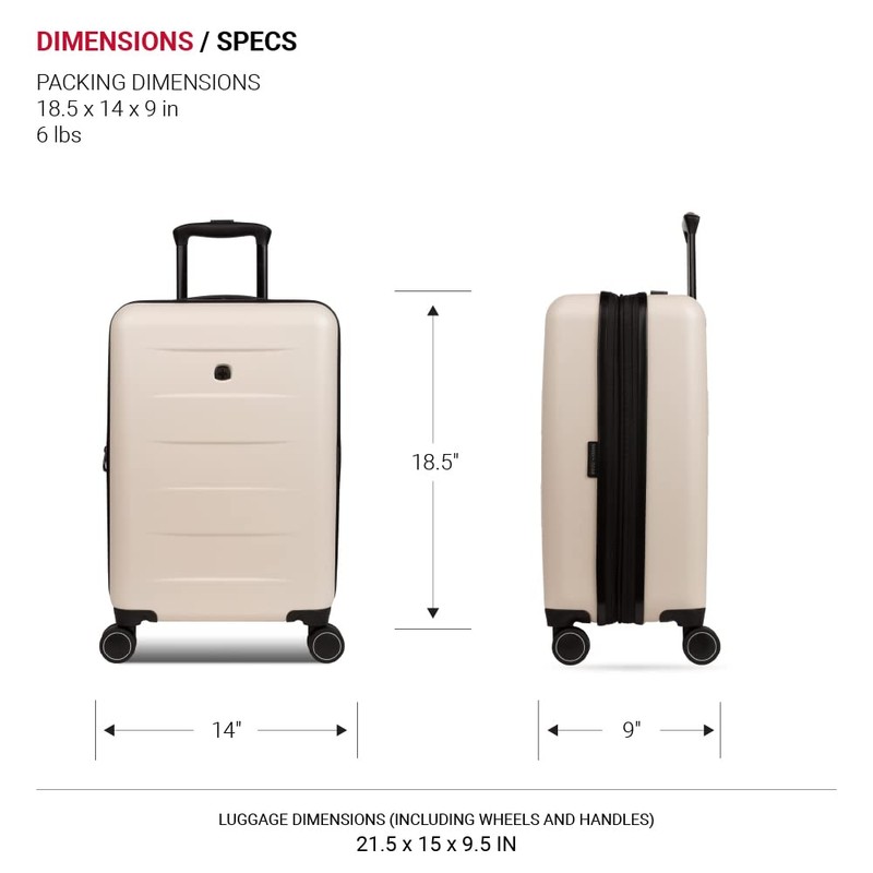 SwissGear 8020 Eclipse Hardside Expandable Luggage with Spinner Wheels, Cream,