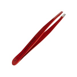 STALEKS PRO Expert 11 Tipo 4r - Pinzas profesionales para cejas (rojo) - Acero inoxidable biselado estrecho para cejas finas y finas y depilación precisa