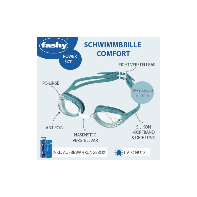 fashy Power Comfort Unisex Swimming Goggles Mint Clear