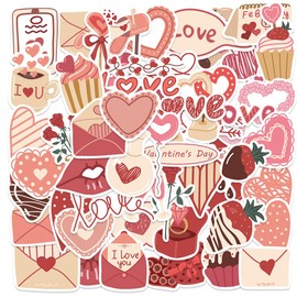 Pink Love Stickers 50 Pcs, I Love You Heart Romantic Valentine's Day Waterproof Vinyl Stickers for Water Bottles Laptop Refrigerator Cup Wedding Car Window Graffiti Decals for Adults Women Gift