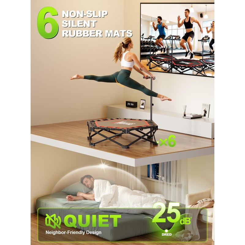 FitNexus 42" Foldable Mini Trampoline- 450lb Capacity Fitness Rebounder w/3-Level