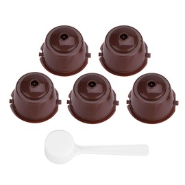Reusable K-Cups, 5-Piece Refillable Coffee Filter Set with Spoon, Coffee Pod Capsules with Inert Strainer, Compatible with Nescafe (Brown)