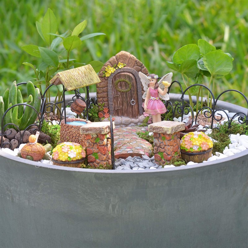 Arcadia Garden Products Pebble Lane Polyresin Fairy Garden Kit (11-Piece)