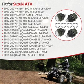 JAVIK 4Pcs Front Upper & Lower A-Arm Ball Joint Compatible with Suzuki 2002-2024 KingQuad 400 LT-A400 LT-F400F Eiger 500 400 Vinson 500 OEM# 51210-38F00
