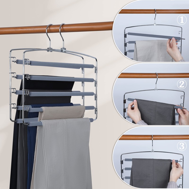 TOPIA HANGER Pants Hangers Space Saving, 3-Pack Swing Arm Pants