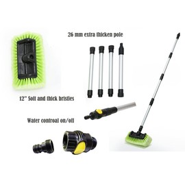 Forgrace Car Wash Brush 12" with Long Handle 60 Inch, Soft Bristle Scrub Brush for Car, Truck, Boat, RV, House Siding, Deck Camper Exterior Washing Cleaning Tool Green