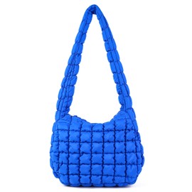 Rejolly Puffer Quilted Shoulder Bag for Women Puffy Bubble Tote Bag Lightweight Nylon Handbag Padded Soft Purse Klein Blue