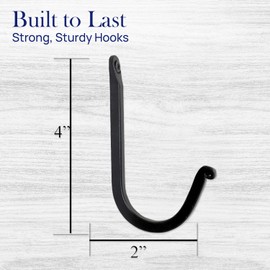 Single Prong Wrought Iron Hooks, Vintage Hand Forged Iron Classic Set of 12 – Rustic Curved Metal Fasteners – Decorative Colonial Wall Décor By The Metal Magician