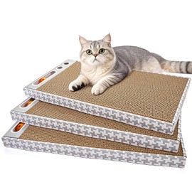 Cat Scratching Board 3 Pack – Reversible Cardboard Scratcher for Indoor Cats, Wide Boxed Scratch Pads with Bell Ball, Durable Corrugated scratchers as Furniture Protector