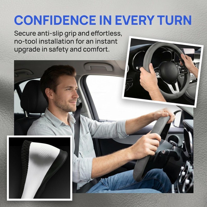 15 Inch Car Steering Wheel Cover, Microfiber Ice Silk Anti-Slip