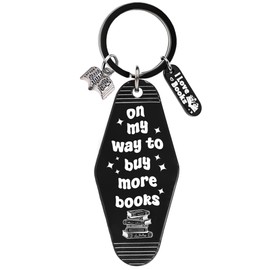 Book Lover Keychain for Men Women - Librarian Teacher Gift Novelty Literary Travel Souvenir, On My Way To Buy More Books (black)