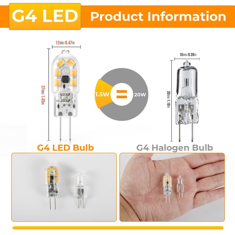 YUIIP G4 LED Bulb, AC/DC 12V JC G4 Bi Pin