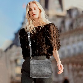 NICOLE & DORIS Women Crossbody Bags Large Shoulder Bag PU Leather Ladies Messenger Bag Multi Pockets Handbags Satchel Bag Hobo Bags for Travel Work Daily Use Grey