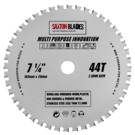 TCT18544TMPT20B Saxton TCT Multi Purpose Innovation Circular Saw Blade 185mm x 44T x 20mm Bore (16mm ring) Wood and Metal fits Evolution Bosch Dewalt Ryobi Makita etc