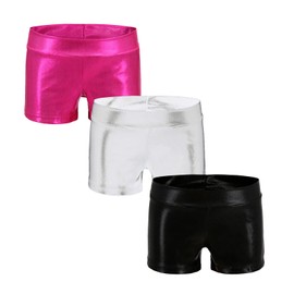 3 Pack Girls Gymnastic Shorts, Ballet Dance Shorts Athletic Shorts Sparkle Yoga Shorts Metallic Spandex Shorts for Kid Girls (7-8 Years)
