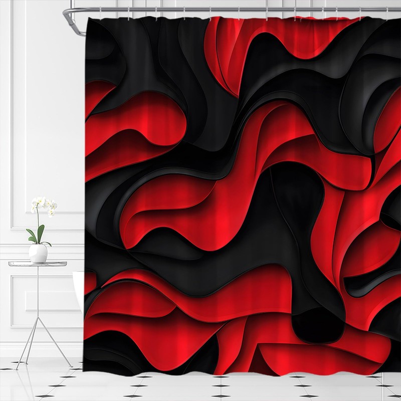 AMFD Black Red Shower Curtain Modern Abstract Geometric 3D Gradient