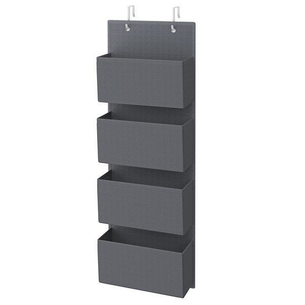 SONGMICS Over-Door Storage with 4 Pockets, Wall Hanging Storage Organiser, Practical and Spacious, for Children’s Room Office Bedroom, 33.5 x 12 x 100 cm, Grey RDH04G