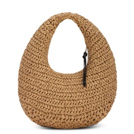 HomKuch Straw Shoulder Handbag for Women, Summer Beach Hobo Woven Underarm Bag Purse, brown