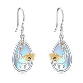 POPLYKE Moonstone Earrings for Women Sterling Silver Bee Earrings Moonstone Jewelry Gift for Women Girls (moonstone-bee)