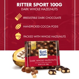 Ritter Sport 100g - Pack of 5 - (Dark Whole Hazelnuts)