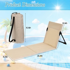 HFYZZ 42.5 Inch Long Extended Foldable Poolside Chairs, Portable Folding Beach Chair Pool Seating Pad for Edge of Pool, Beach, Camping, Picnic, Lawn with Back Support and Carry Bag, Beige