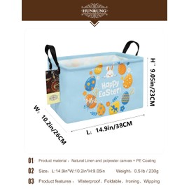 HUNRUNG Rectangle Storage Basket Cute Canvas Organizer Bin for Pet/Children Toys, Books, Clothes Perfect for Rooms/Playroom(Rabbit Easter Egg)