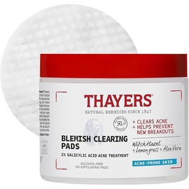 Thayers Blemish Clearing Acne Pads, Salicylic Acid Acne Treatment for Face, Pore Reducing, Exfoliating, and Soothing Skincare, Witch Hazel Toner Pads, 60 Ct