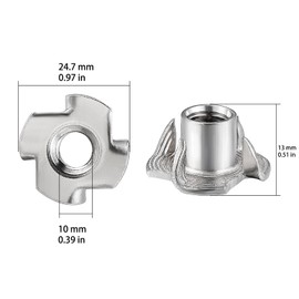 T-Nuts M10x13 (50 pcs), zinc Plated Steel, for Wood, Climbing Holds and cabinets
