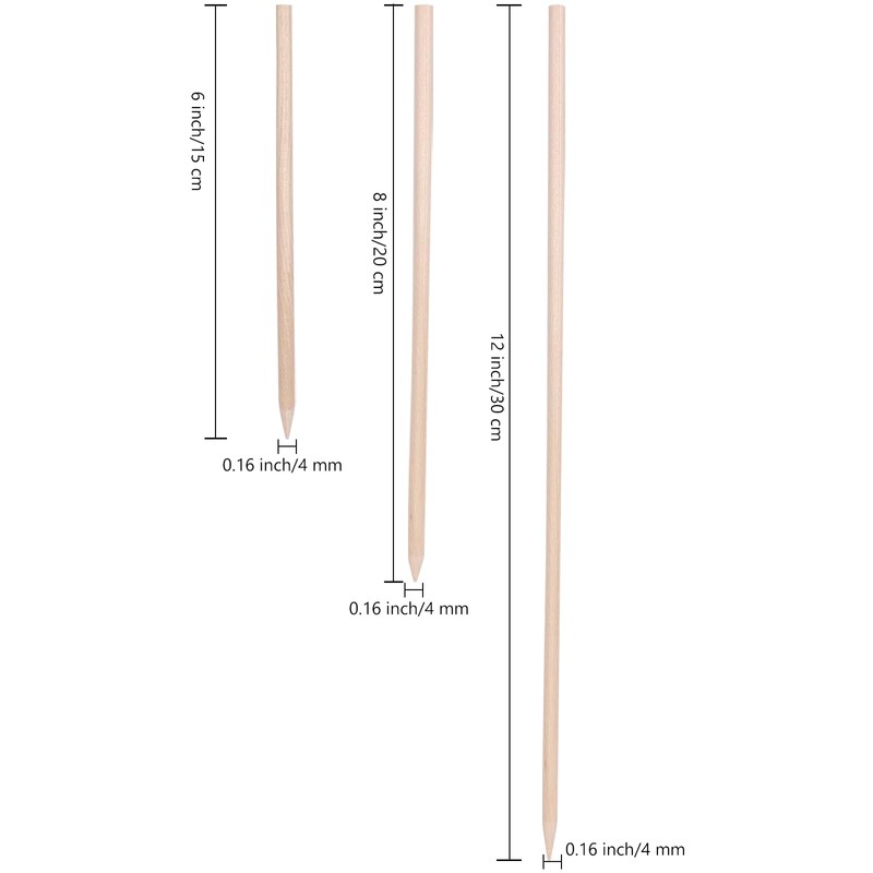 12" Natural Bamboo Wooden Skewers the diameter is 4mm (100