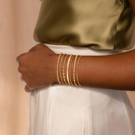 Kyerlyn Gold Bracelets for Women Waterproof, 14K Real Gold Jewelry Sets for Women Trendy Figaro Paperclip Dainty Herringbone Chain Bracelet Pack Fashion Accessories Gifts