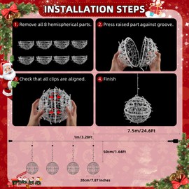 4 Pack Christmas Light Balls, XUNXMAS Christmas Light Balls Outdoor for Trees, 7.87" Globe Lights Hanging Tree Lights for Party Wedding Yard Garden Porch Patio Decoration