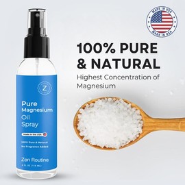 Zen Routine: 4oz Pure Magnesium Oil Spray, USP Grade Magnesium Chloride for Sleep Muscle Spasm Cortisol Body Odour & Stress Relief - Made in USA