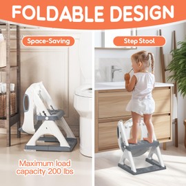 SKYROKU Potty Training Seat for Toddlers – 2-in-1 Adjustable Potty Ladder with Step Stool, Anti-Slip Cushion, Splash Guard & Extra-Wide Pedals, Supports 200+ lbs, Ideal for Boys & Girls