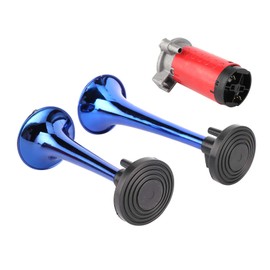 KIMISS 12V 178dB Air Horn Loud Sound Double Trumpet with Air Compressor for Car, Motorcycle, Boat, Truck (Blue)
