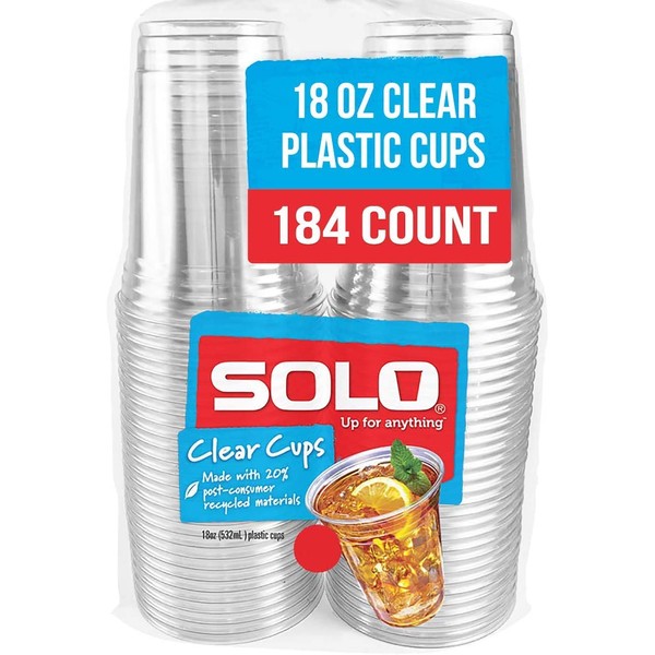 SOLO Cup Company Clear Recycled Plastic Party s, 18 Oz, 184 Count