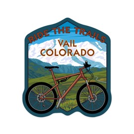 Die Cut Sticker Vail, Colorado, Ride The Trails, Mountain Bike, Contour Vinyl Sticker 1 to 3 inches (Waterproof Decal for Cars, Water Bottles, Laptops, Coolers), Small