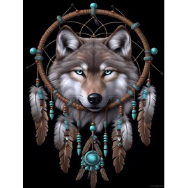 TUTUMAY21 Native Dream Catcher Wolf Diamond Painting Kits for Adults, Dream Catcher Diamond Painting, Full Drill Crystal Rhinestone Craft Kits Home Wall Decor 12X16inch