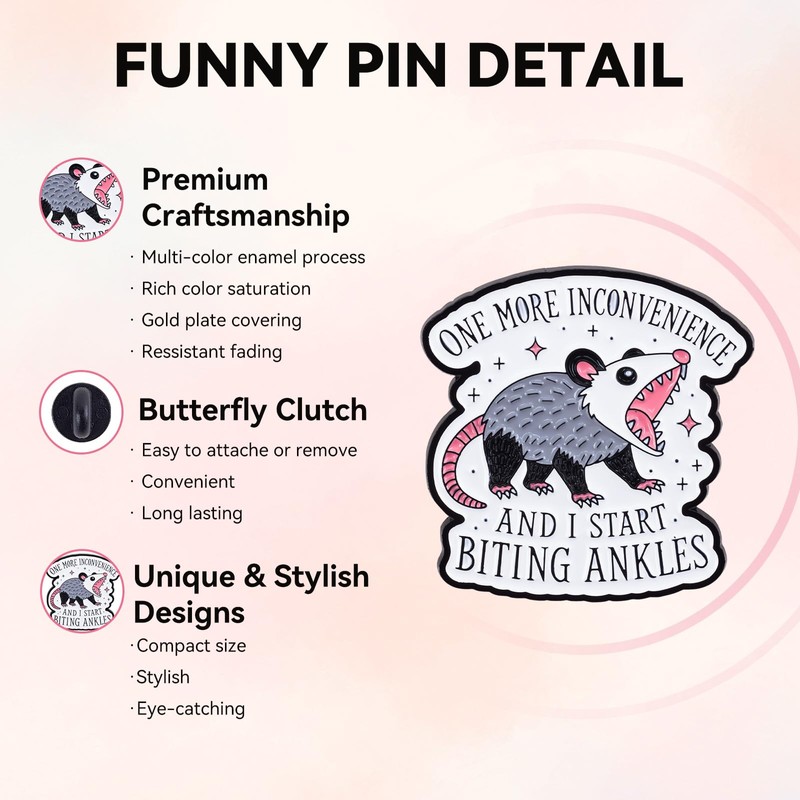 Kimoli Funny Possum Enamel Pin, Cute Cool Meme Lapel Pin