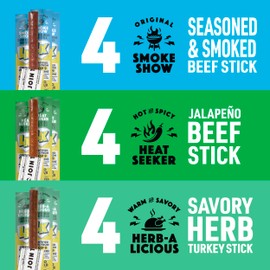 Lorissa's Kitchen Premium Grass-Fed & Finished Beef & Free Range Turkey Jerky Snack Sticks 12-Pack: 8g Protein, Certified Free from Top 9 Allergens, Gluten-Free, Non-GMO, Zero Sugar, Keto, Paleo