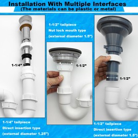 P Trap for Bathroom Sink, PVC Drain Pipe Kit 1-1/2" or 1-1/4" Sink Trap – Corrosion-Resistant Plumbing System for Kitchen & Bathroom, Includes Straight Pipes/Reversible J-Bend/Adapter and Washer