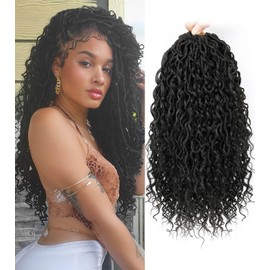 Col Bling Goddess Locs Crochet Hair for Black Women 14 Inch, 8 Packs Faux Locs Crochet Hair, Boho Style Locs, River Locs Hair with Curly Ends (14Inch, 1B, 8Packs)