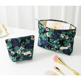 ONEGenug Cosmetic Bag Small 2 Pieces Make Up Bag Women Girls Makeup Bag Organiser for Travel Gift, A-dark blue, Simple cosmetic bag