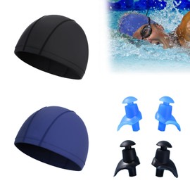 DHWEKU Pack of 2 Elastic Swimming Caps for Adults, Comfortable Fabric Bath Hat, Soft Unisex Swimming Cap, Ear Protection, Swimming Cap, Lightweight Swimming Cap for Men and Women, Long Short Hair