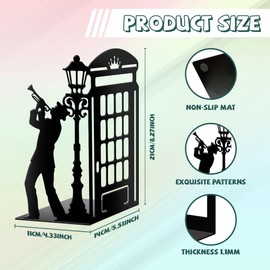 Peacoblue Metal Bookends for Shelves, Modern Decorative Heavy Duty Study Book Support Stoppers for Office, Desk, Shelf, Room 5.5"x4.3"x8.3" Cast Iron Simple Tall Bookends, 1 Pair (Street Music)