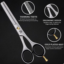 ASIPRO Thinning Scissors Hairdresser Professional 6.5 Inches / 16.5 cm with Faux Leather Case, Stainless Steel Thinning Scissors Hairdresser Professional for Women, Men, Children, Dogs and Other Pets